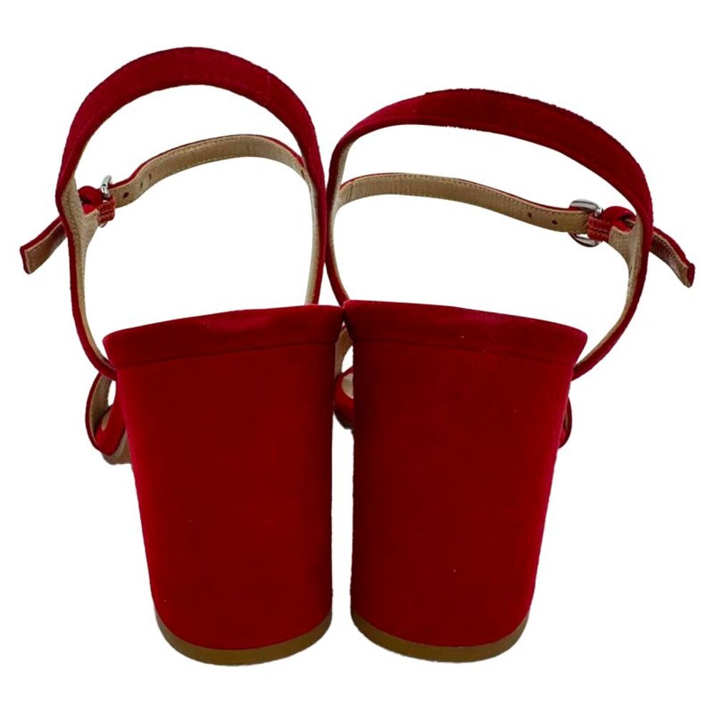 Stuart Weitzman Ankle Strap Sandal Heels in Red Suede - Picture 7 of 12